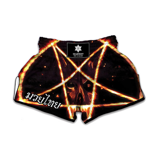 Flame Satanic Pentagram Print Muay Thai Boxing Shorts