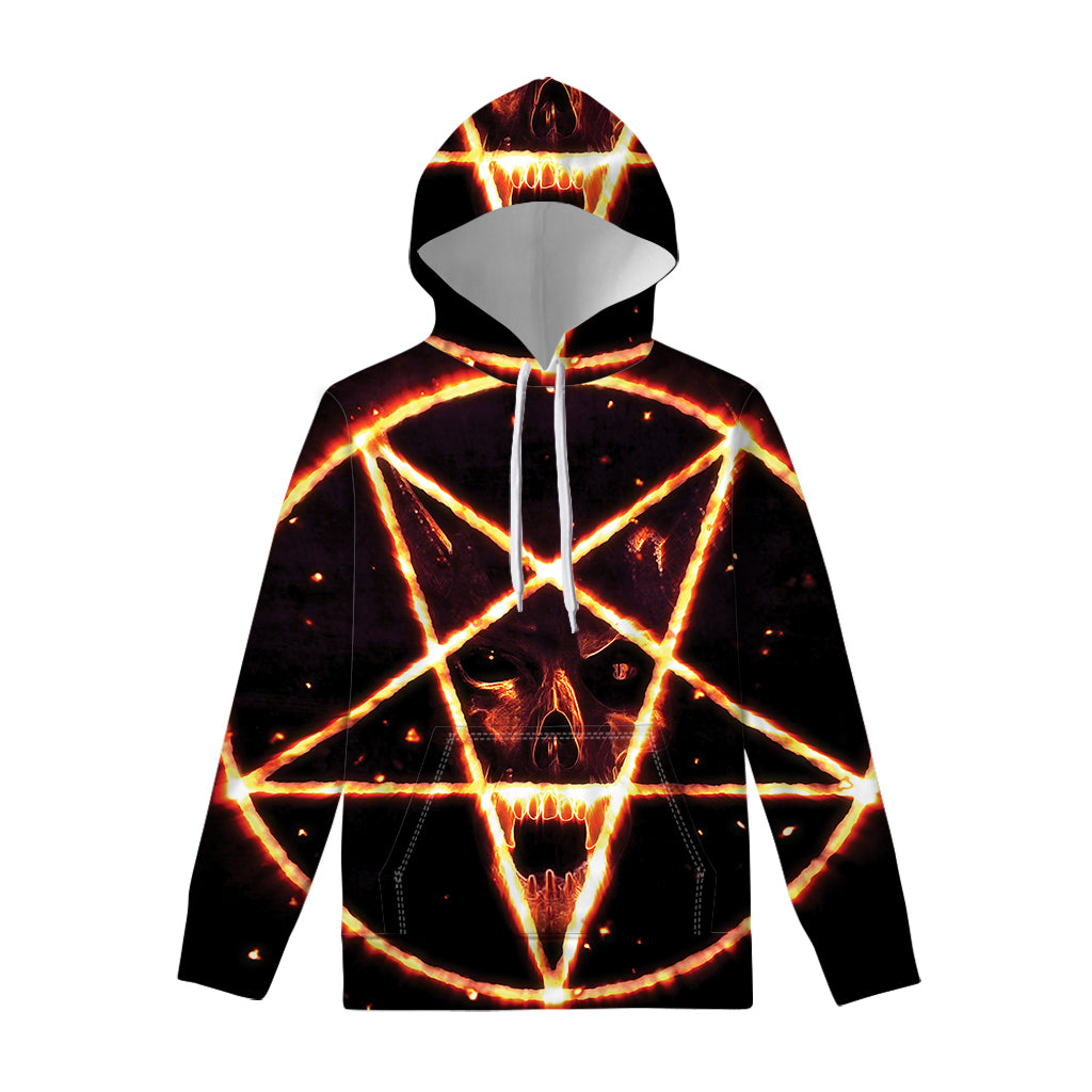 Flame Satanic Pentagram Print Pullover Hoodie