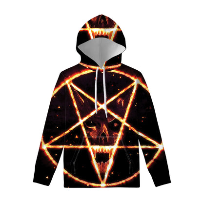 Flame Satanic Pentagram Print Pullover Hoodie