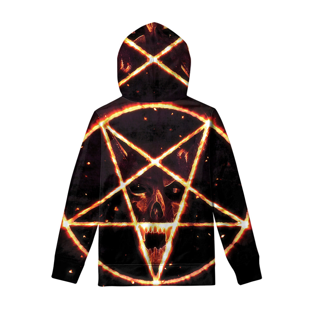 Flame Satanic Pentagram Print Pullover Hoodie