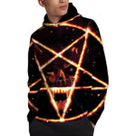 Flame Satanic Pentagram Print Pullover Hoodie