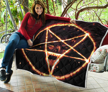 Flame Satanic Pentagram Print Quilt