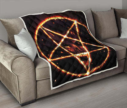 Flame Satanic Pentagram Print Quilt