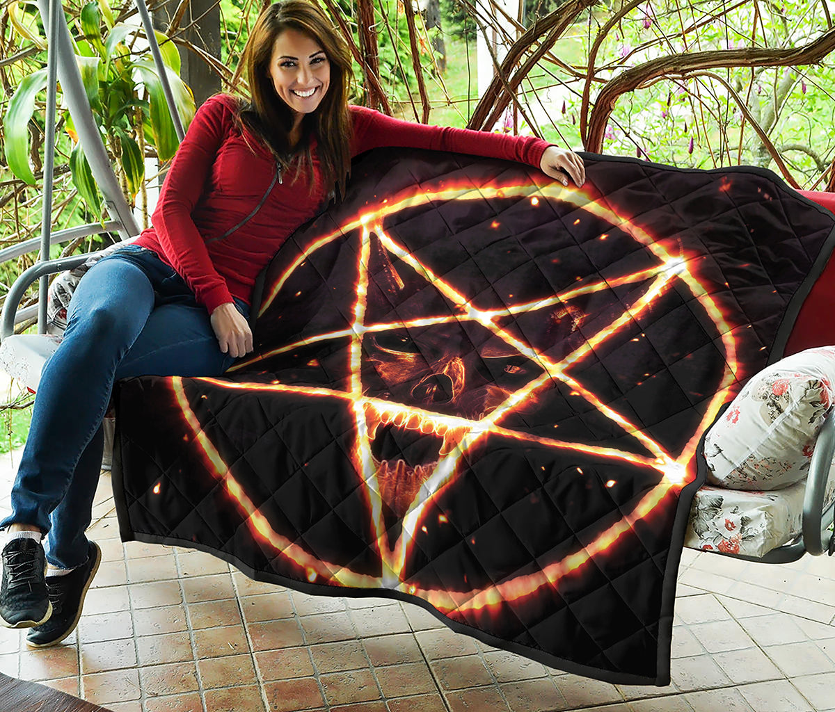 Flame Satanic Pentagram Print Quilt