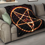 Flame Satanic Pentagram Print Quilt