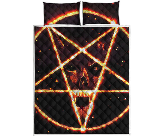 Flame Satanic Pentagram Print Quilt Bed Set