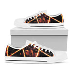 Flame Satanic Pentagram Print White Low Top Shoes