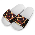 Flame Satanic Pentagram Print White Slide Sandals
