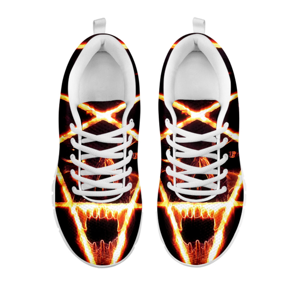 Flame Satanic Pentagram Print White Sneakers