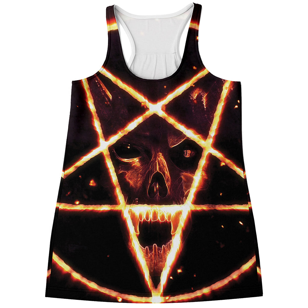 Flame Satanic Pentagram Print Women's Racerback Tank Top