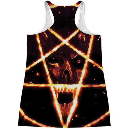 Flame Satanic Pentagram Print Women's Racerback Tank Top