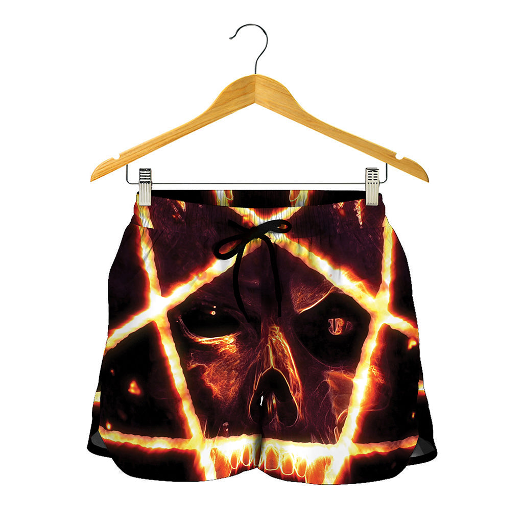 Flame Satanic Pentagram Print Women's Shorts