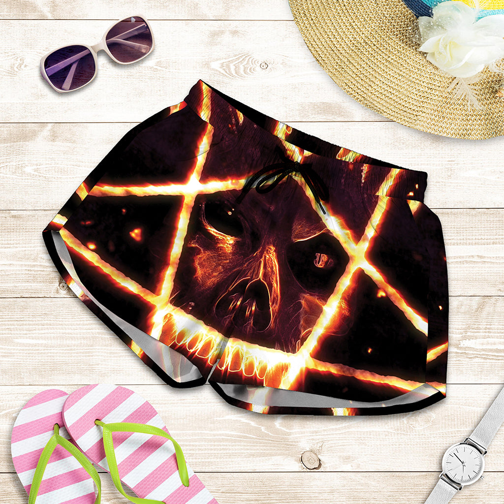 Flame Satanic Pentagram Print Women's Shorts