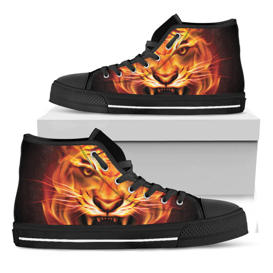 Flame Tiger Print Black High Top Shoes