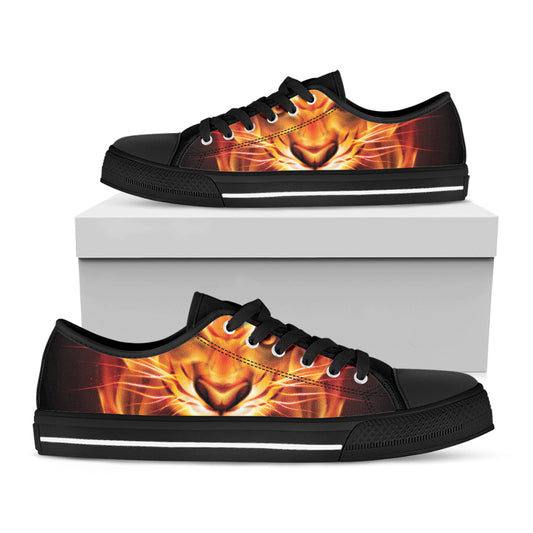 Flame Tiger Print Black Low Top Shoes 