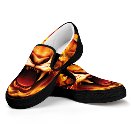 Flame Tiger Print Black Slip On Shoes