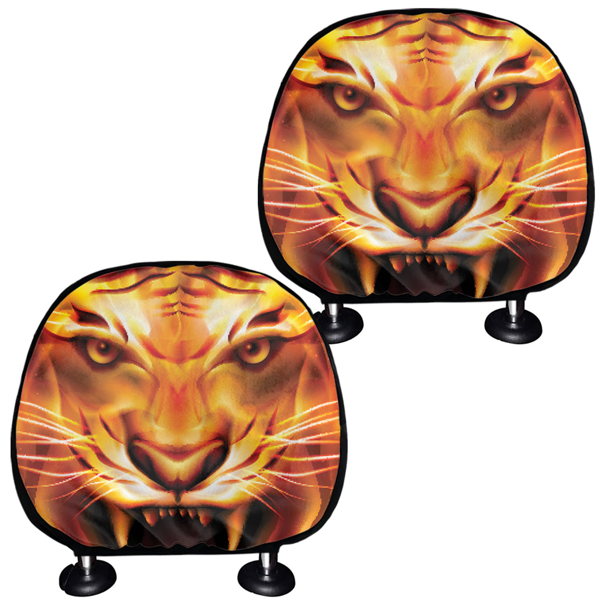 Flame Tiger Print Car Headrest Covers