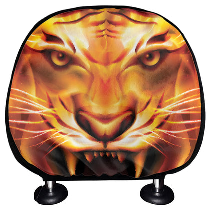 Flame Tiger Print Car Headrest Covers