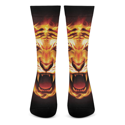 Flame Tiger Print Crew Socks