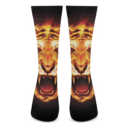 Flame Tiger Print Crew Socks
