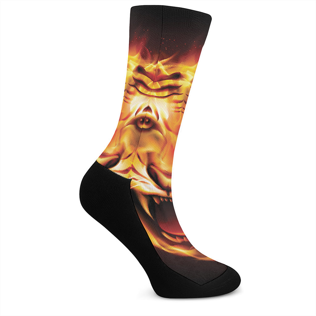 Flame Tiger Print Crew Socks