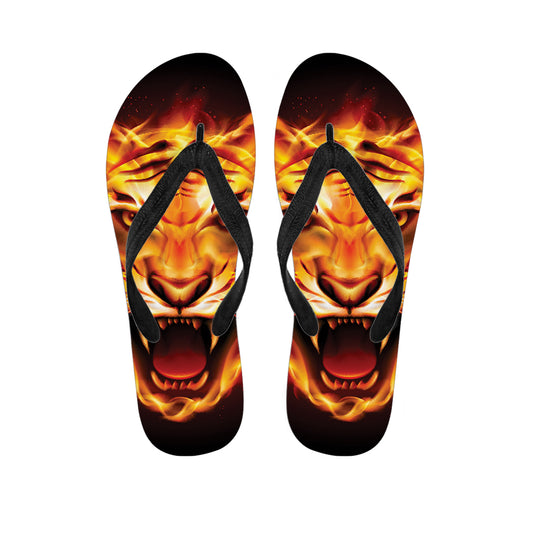 Flame Tiger Print Flip Flops