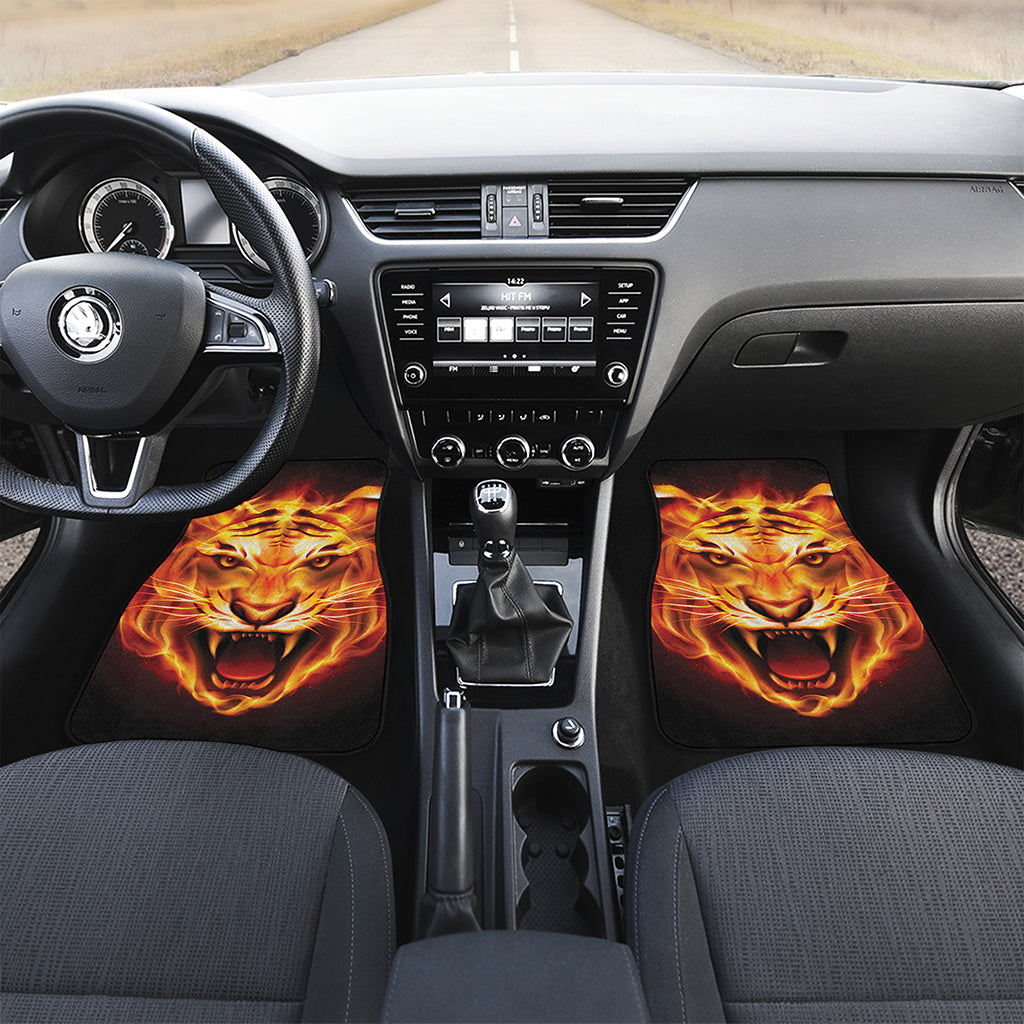 Flame Tiger Print Front and Back Car Floor Mats