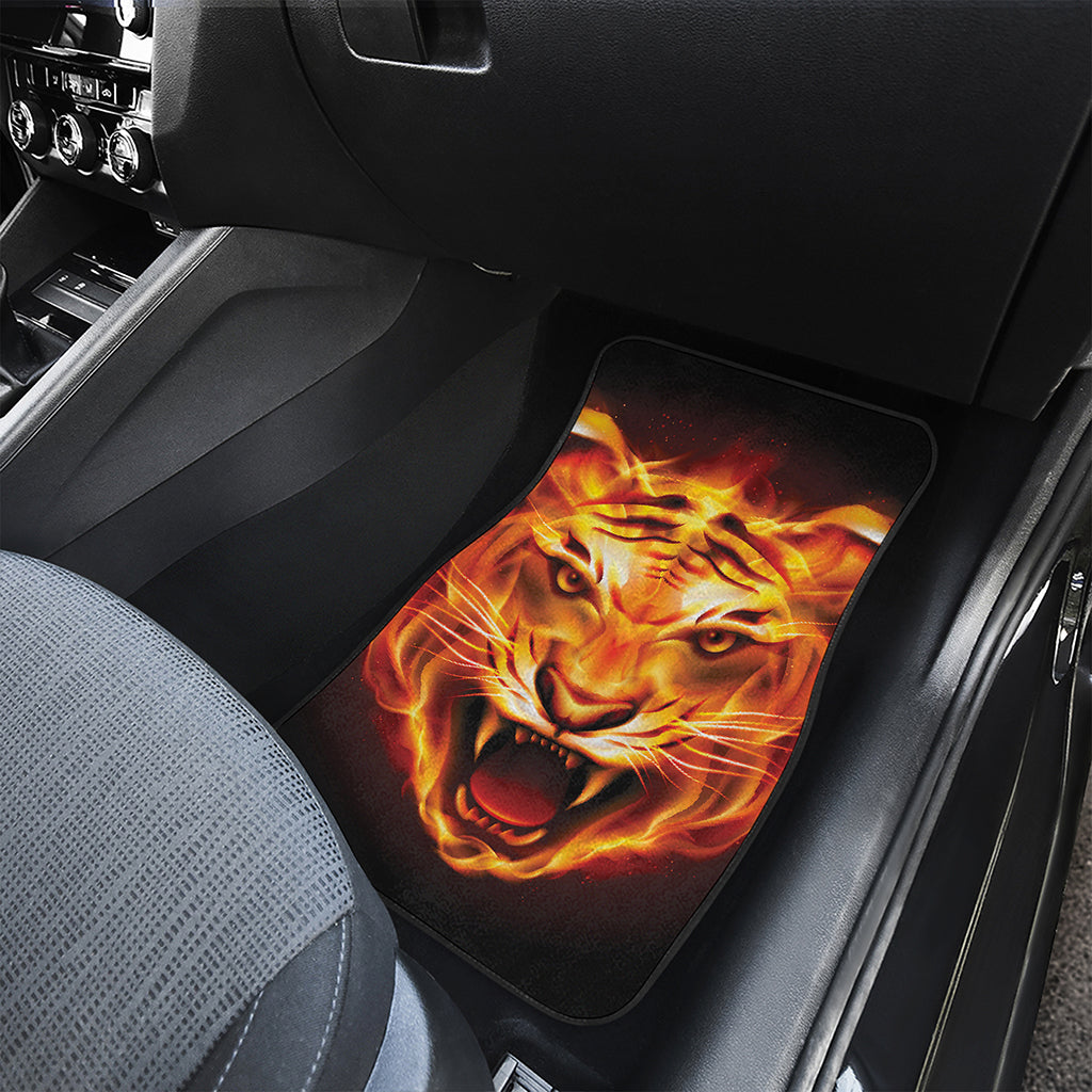Flame Tiger Print Front and Back Car Floor Mats