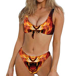Flame Tiger Print Front Bow Tie Bikini