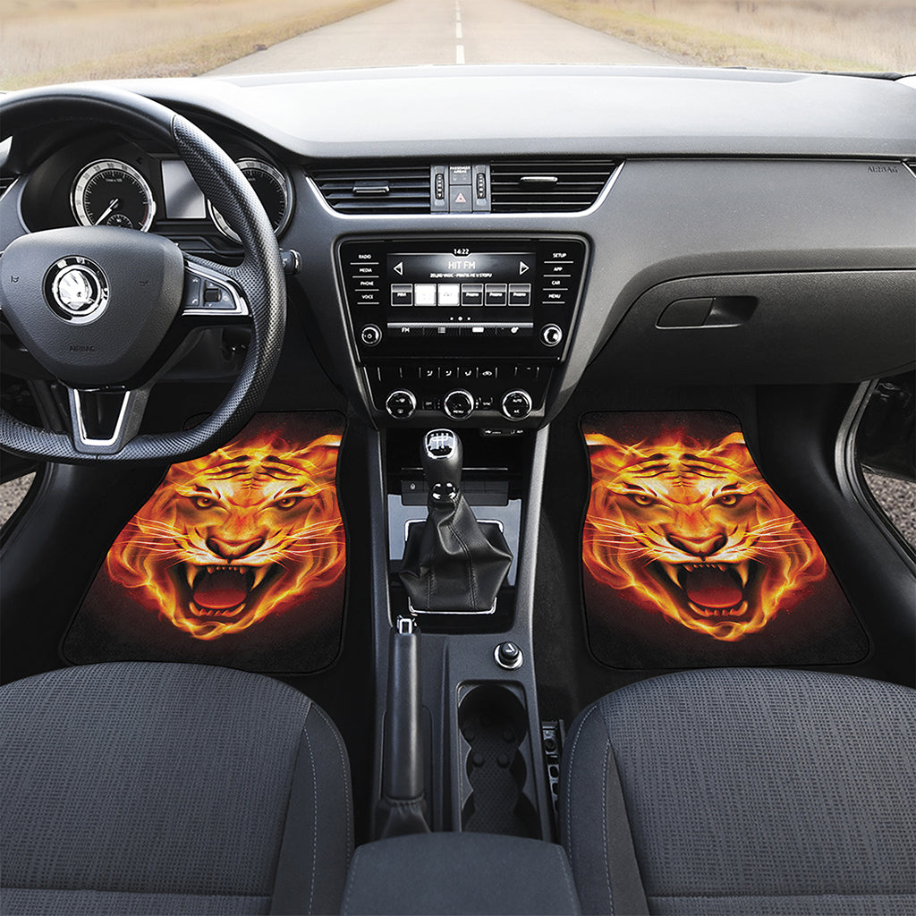 Flame Tiger Print Front Car Floor Mats
