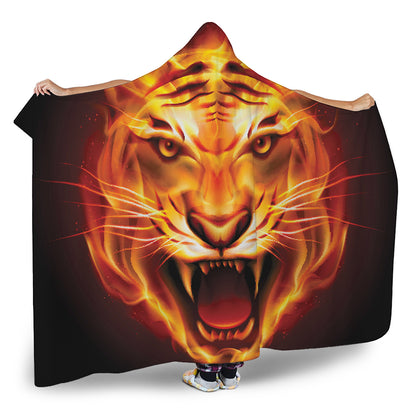 Flame Tiger Print Hooded Blanket