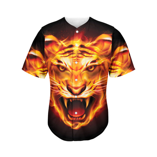 Flame Tiger Print Men's Baseball Jersey