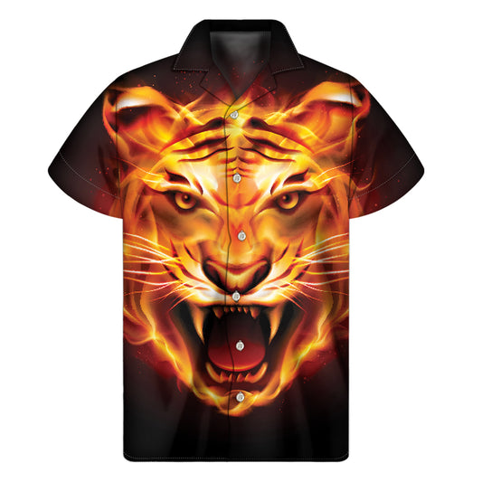 Flame Tiger Print Men's Short Sleeve Shirt