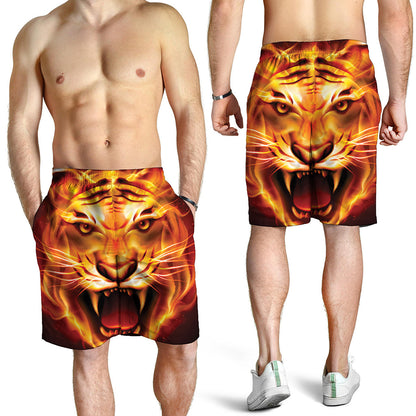 Flame Tiger Print Men's Shorts