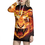 Flame Tiger Print Pullover Hoodie Dress
