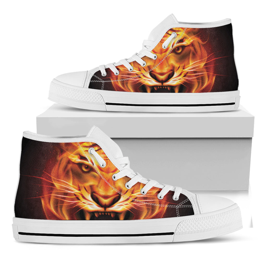 Flame Tiger Print White High Top Shoes