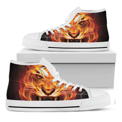 Flame Tiger Print White High Top Shoes