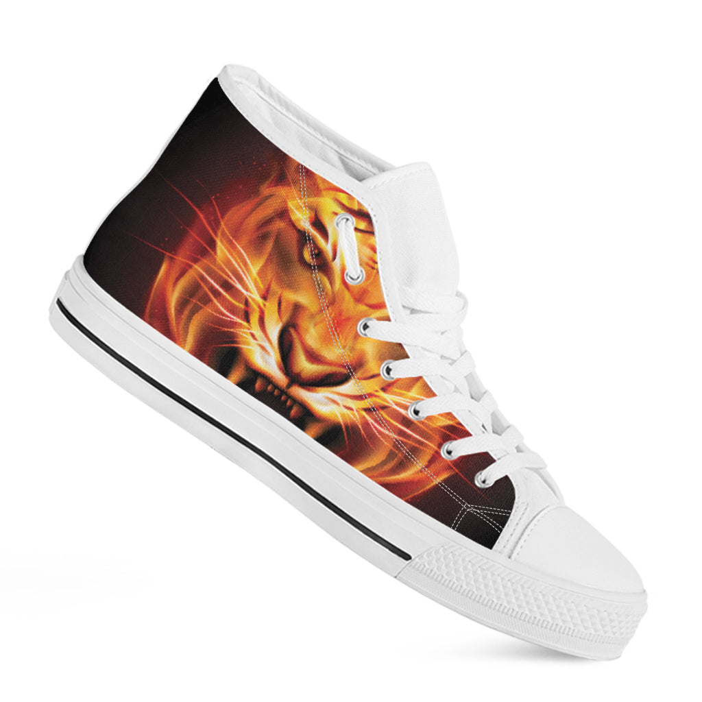 Flame Tiger Print White High Top Shoes