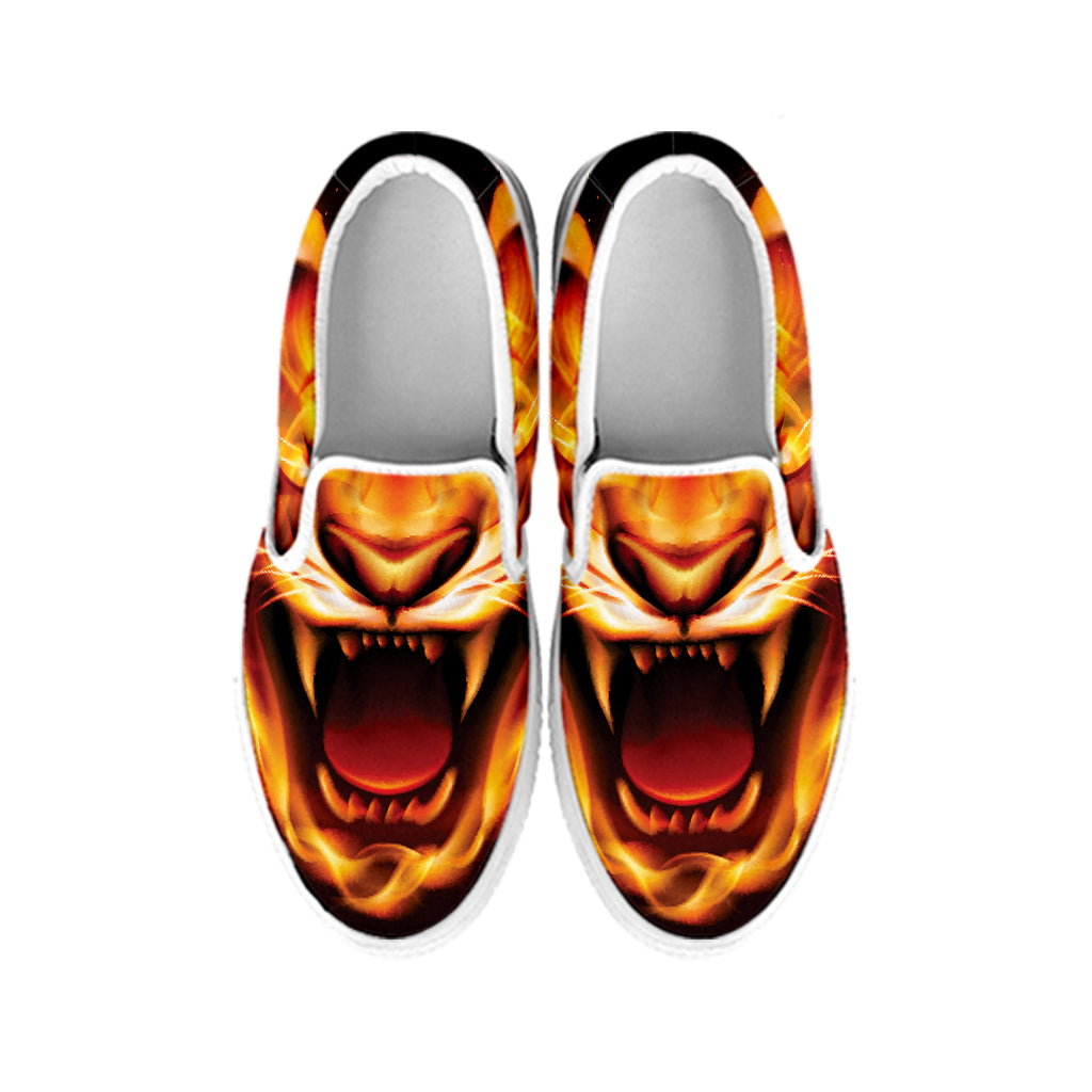 Flame Tiger Print White Slip On Shoes