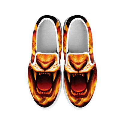Flame Tiger Print White Slip On Shoes