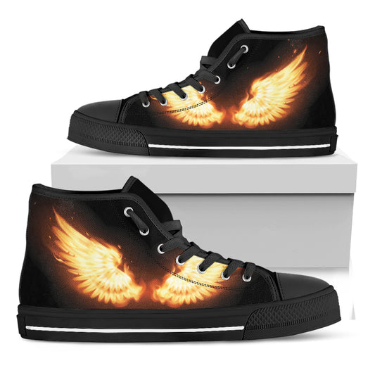 Flame Wings Print Black High Top Shoes