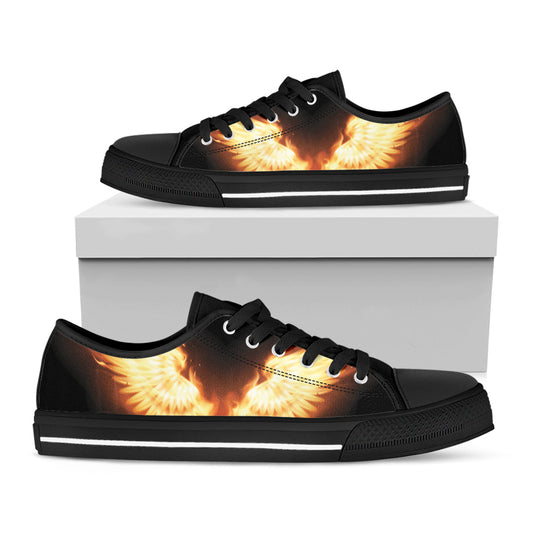 Flame Wings Print Black Low Top Shoes 