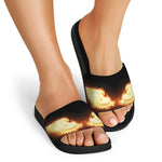 Flame Wings Print Black Slide Sandals