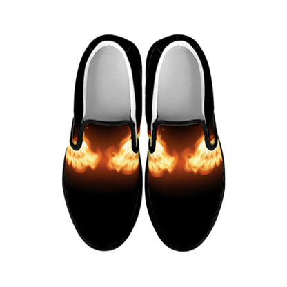 Flame Wings Print Black Slip On Shoes