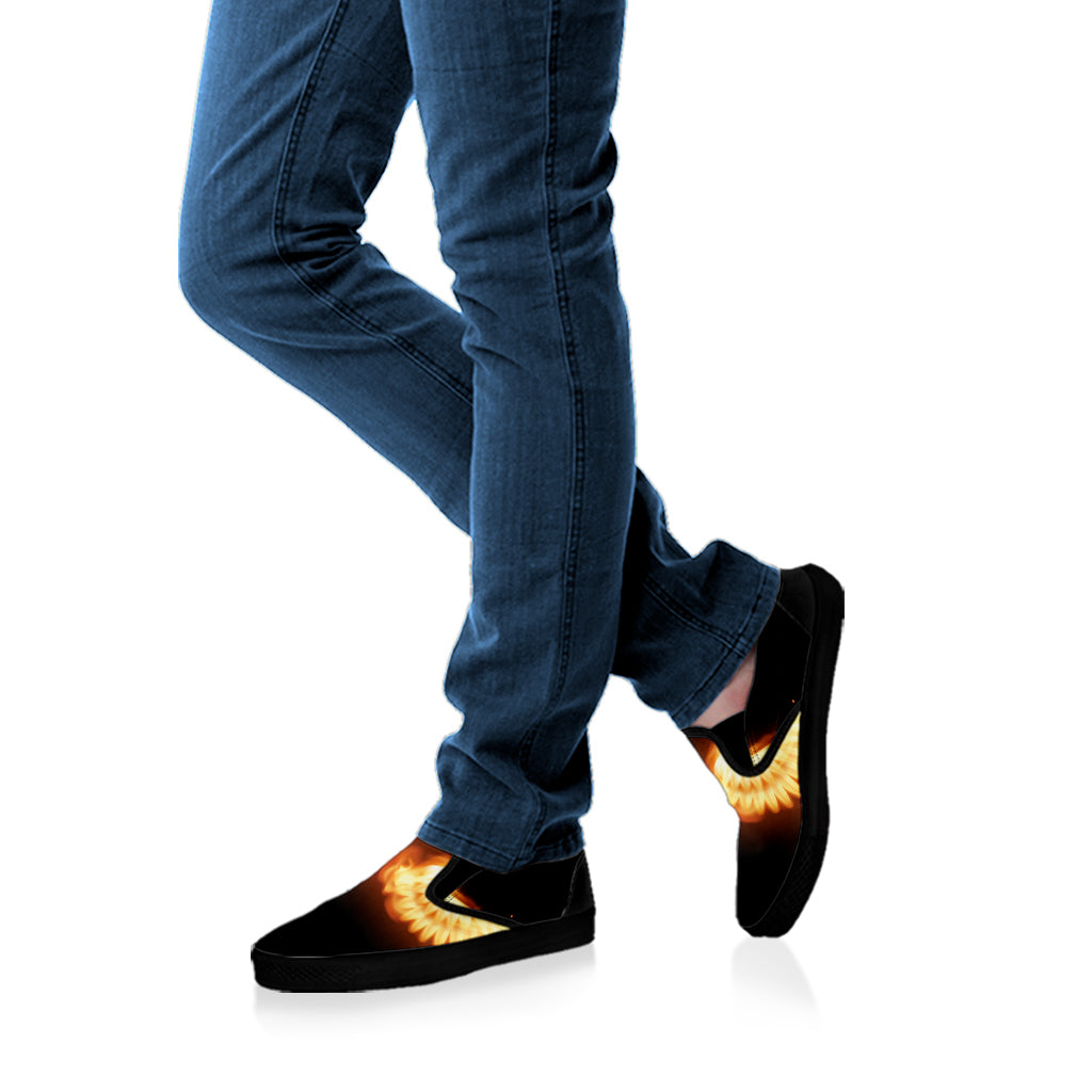 Flame Wings Print Black Slip On Shoes