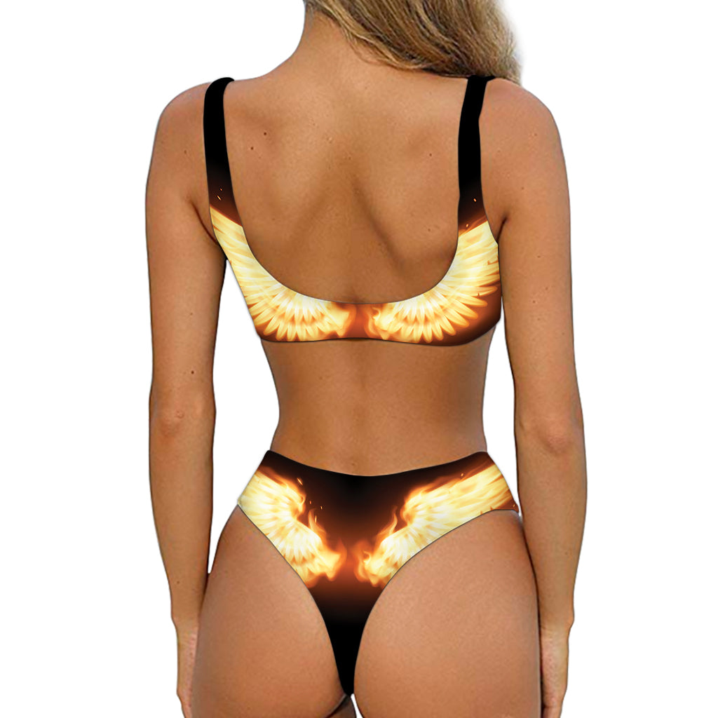 Flame Wings Print Front Bow Tie Bikini