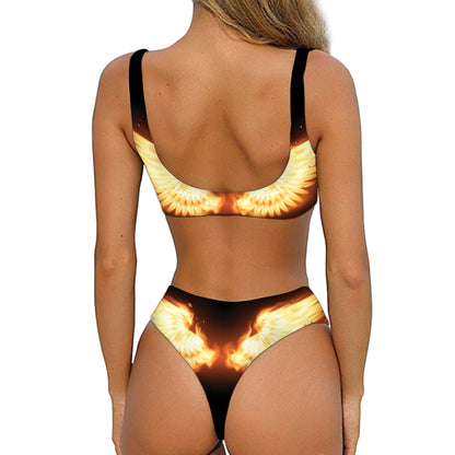 Flame Wings Print Front Bow Tie Bikini