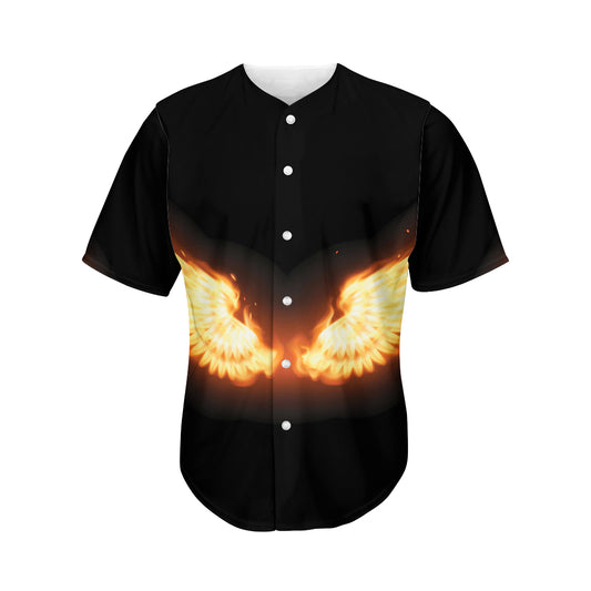 Flame Wings Print Men's Baseball Jersey