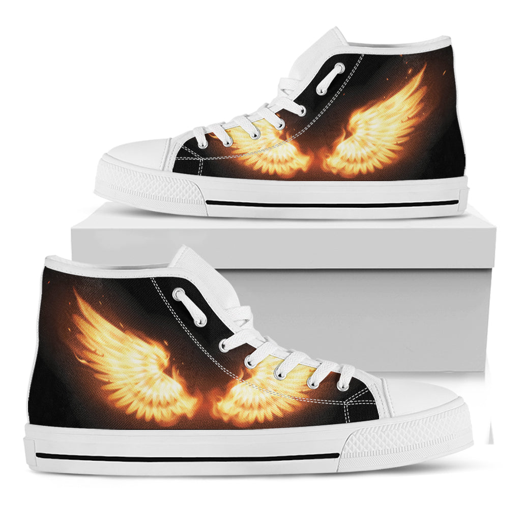 Flame Wings Print White High Top Shoes