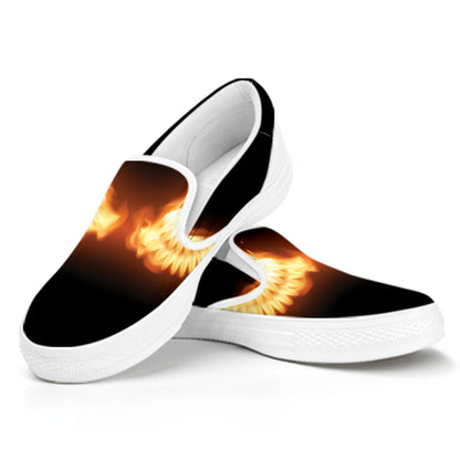 Flame Wings Print White Slip On Shoes